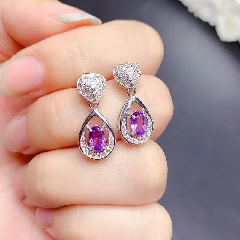 

Pure 925 Silver Amethyst Earrings for Daily Wear 4mm*6mm Natural Amethyst Jewelry 18k Gold Plated Crystal Earring