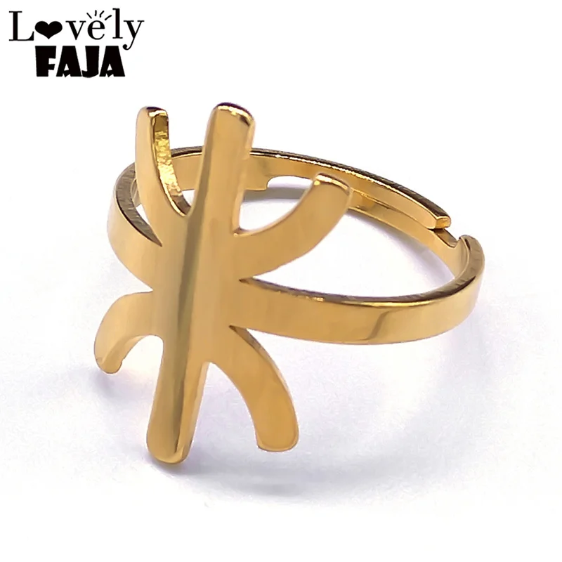 Africa Berbers Symbol Ring Women Men Stainless Steel Gold Color Ethnic Amazigh ⵣ Letter Amulet Adjustable Finger Rings Jewelry