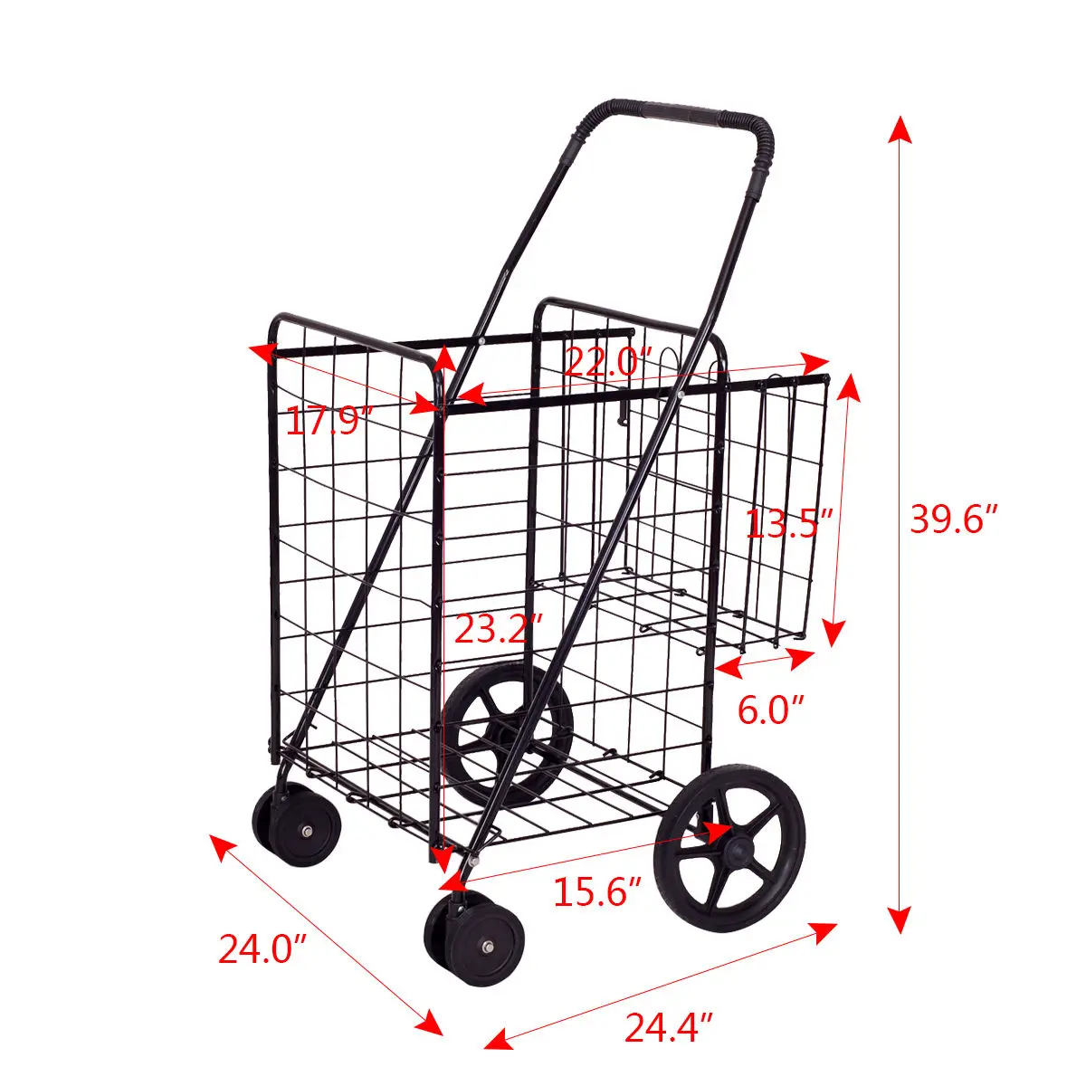 Costway Folding Shopping Cart Jumbo Basket Grocery Laundry Travel w/ Swivel Wheels