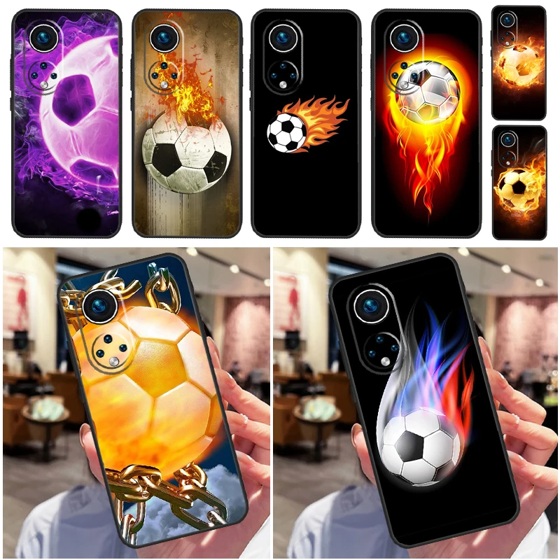 Fire Football Soccer Ball Case For Huawei P30 P20 P40 Lite P50 Pro P Smart 2021 Nova 5T Honor X8 X9 50 70 80 Cover