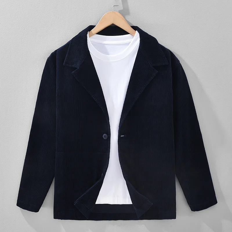 Y131 Vintage Corduroy Coats Notched Lapel Casual Men's Suit 2026 Spring Fashion Single Breasted Blazer Trendy Jackets