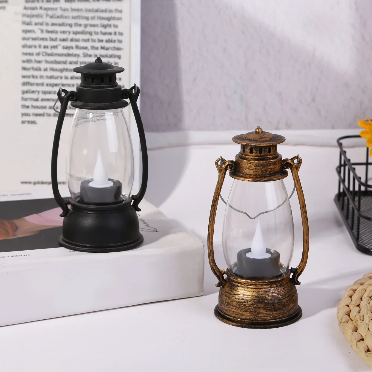 Vintage-Style LED Lantern, Decorative Battery-Powered Light with PP Material, Non-Rechargeable Button Battery, Single Color