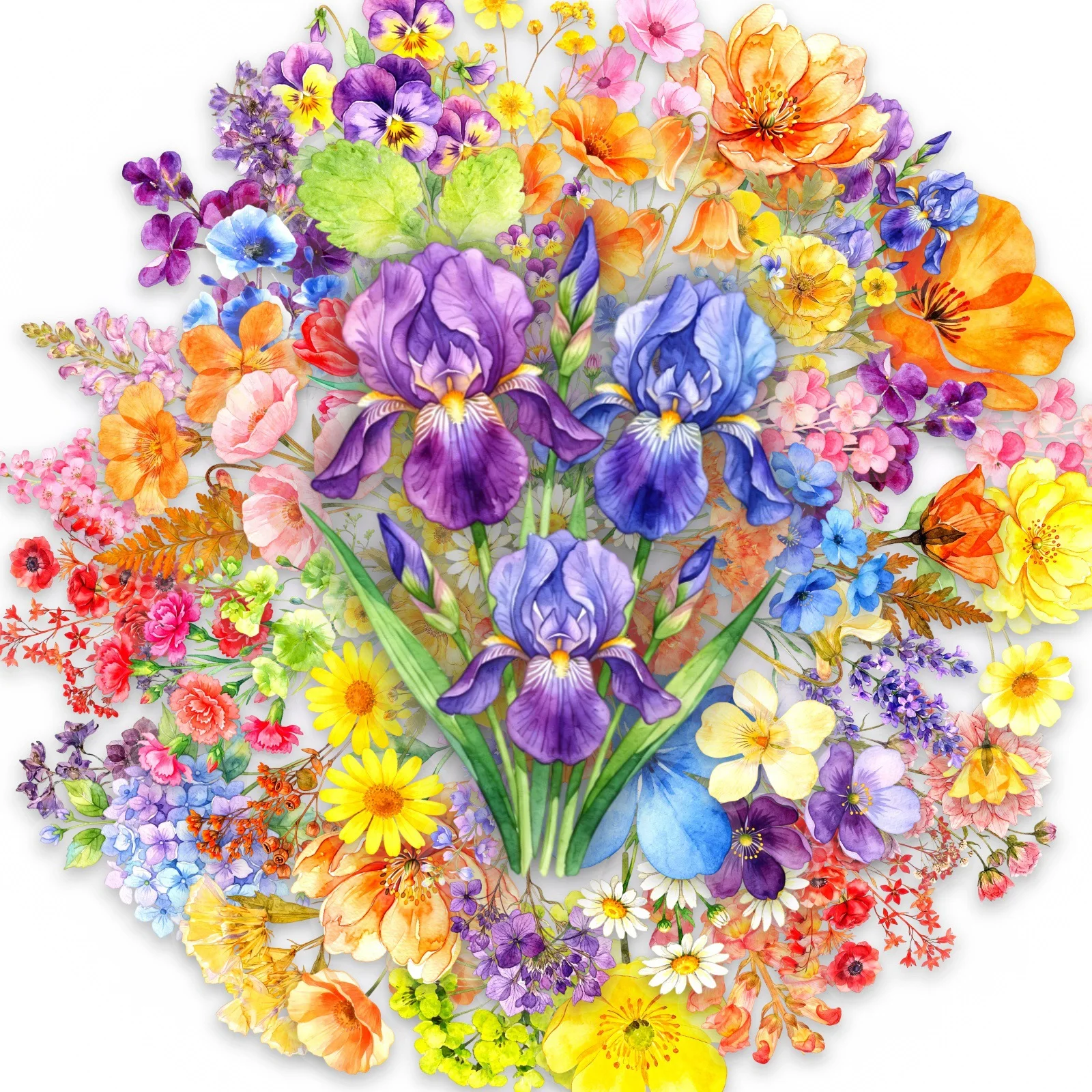 50PCS Cartoon Watercolor Floral Stickers Forest Style Wild Flower Daisy Pattern Transparent PET Decals DIY Journal Decor
