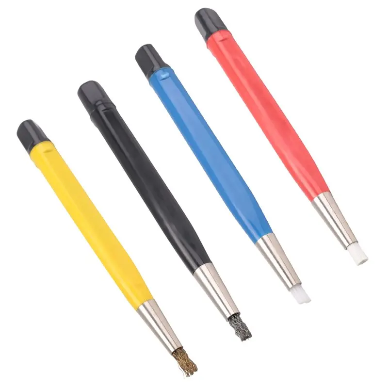 【AA86】4Pcs/Set Rust Removal Brush Pen Glass Fiber / Brass /Steel /Nylon Brush Pen Shape Watch Parts Polishing Cleaning Tool