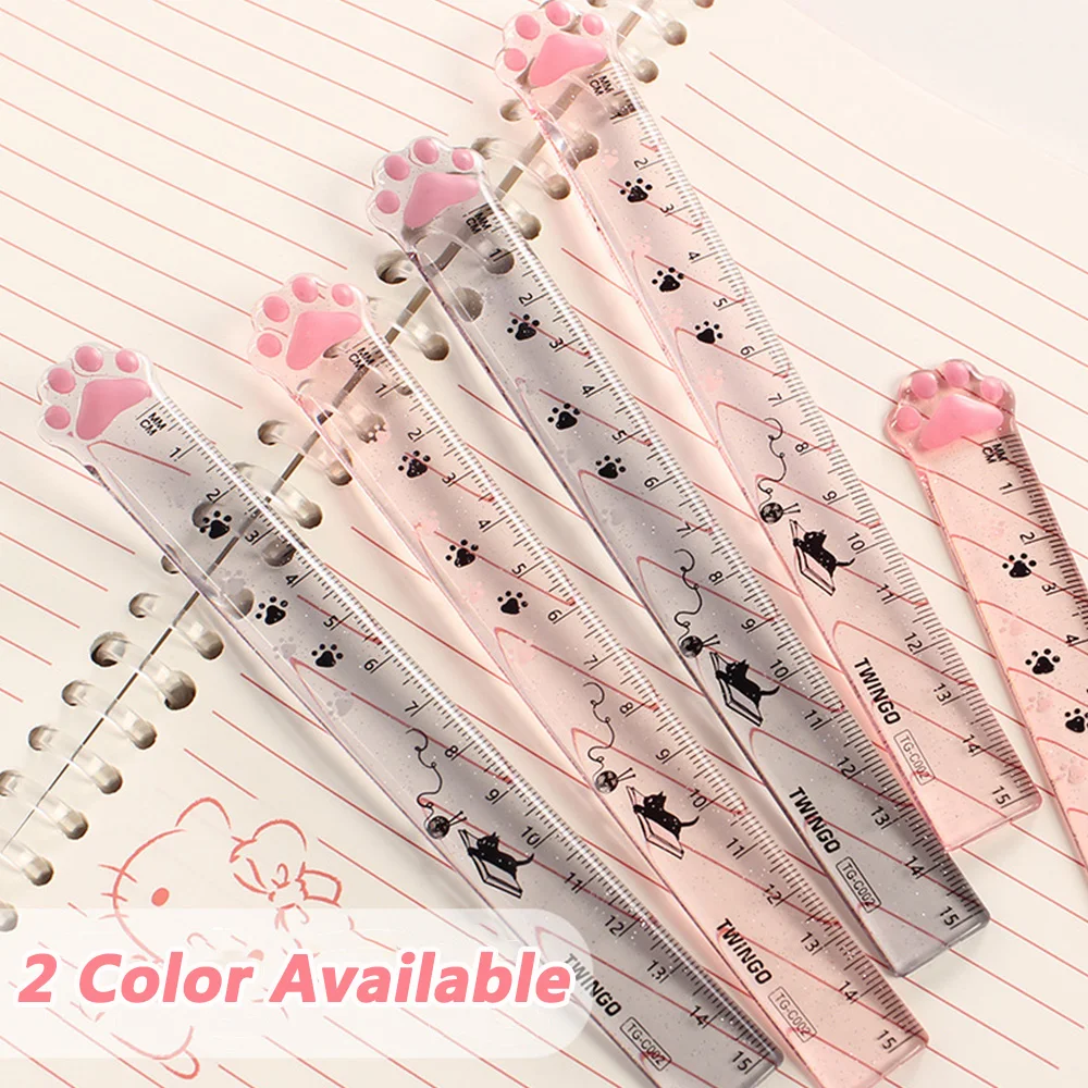 1Pcs Kawaii Cat Paw Straight Ruler Cute Transparent Rulers Student Stationery Measuring Drawing Tools Office School Supplies