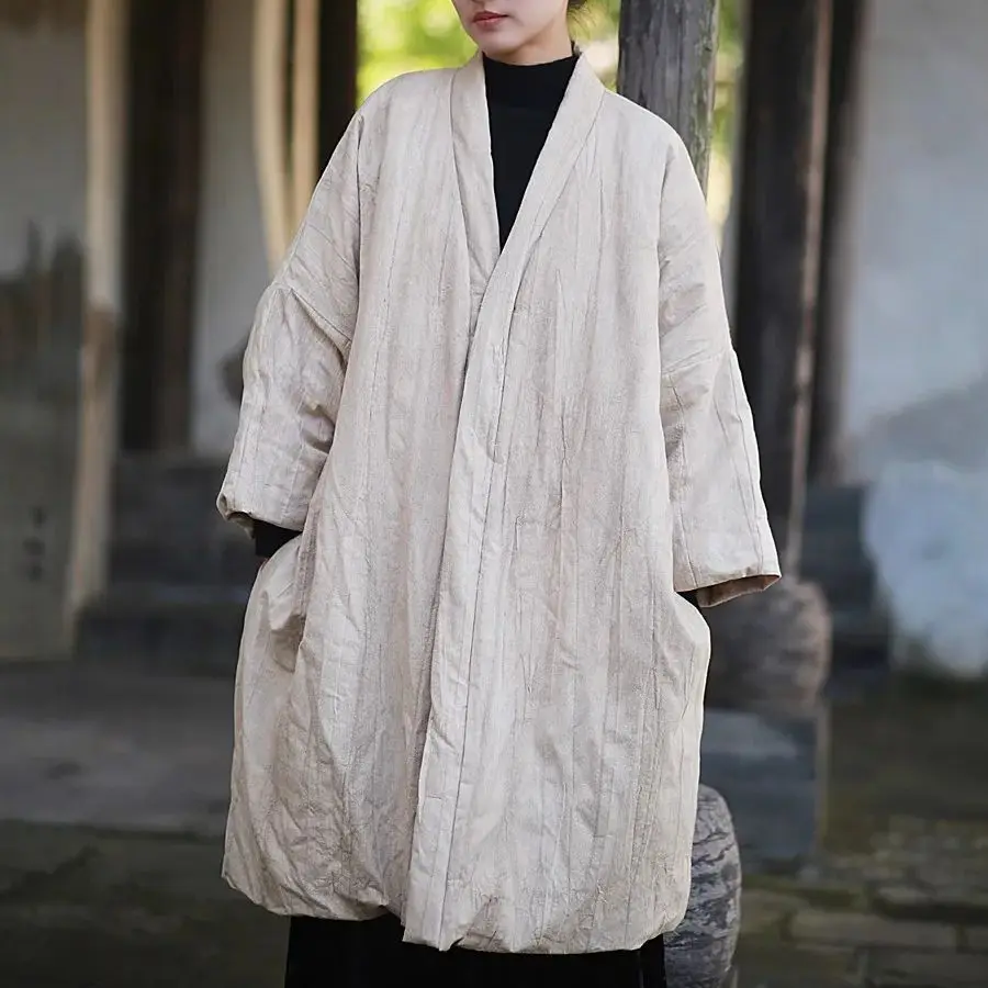 

LZJN Winter New Arrival Women's Hand-Dyed Cotton Coat. Loose-Fit Design, Zen-Inspired Retro Artistic Style, Comfortably Padded.