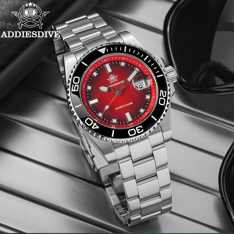 

ADDIESDIVE 41mm Men's Diver Quartz Watch Waterproof 200m Super Luminous Wristwatch Domed Glass Ceramic Bezel 316L Steel Watches