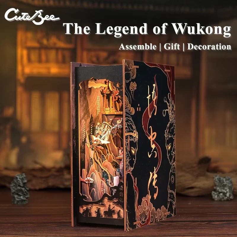 

CUTEBEE DIY 3D Puzzle Booknook Kit Miniature Dollhouse with Light Dust Cover Bookshelf Insert for the Legend of Wukong