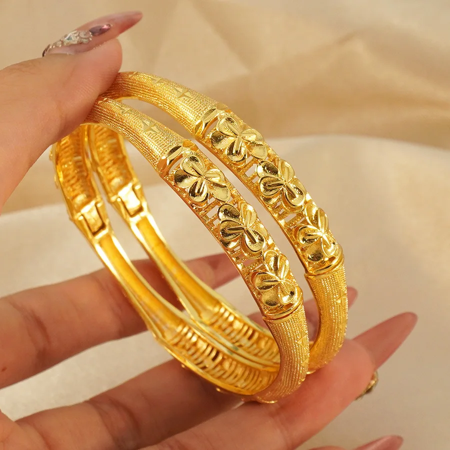 9999 gold flower design open bracelet - Ethiopian - Saudi Arabian - wedding bride jewelry