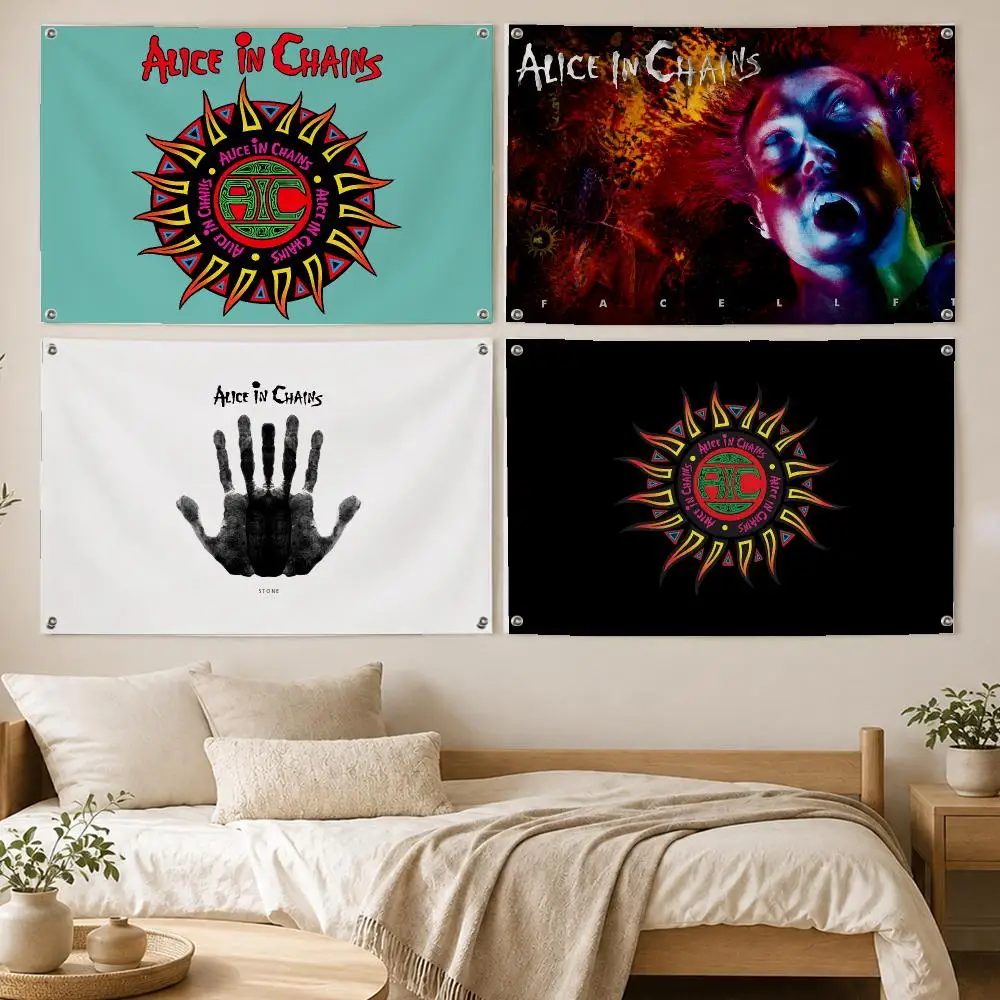 Alice in Chains Grunge Flags Room Bedroom Home Outdoor Wall Hanging Concert Printed Background Decoration Art Banne