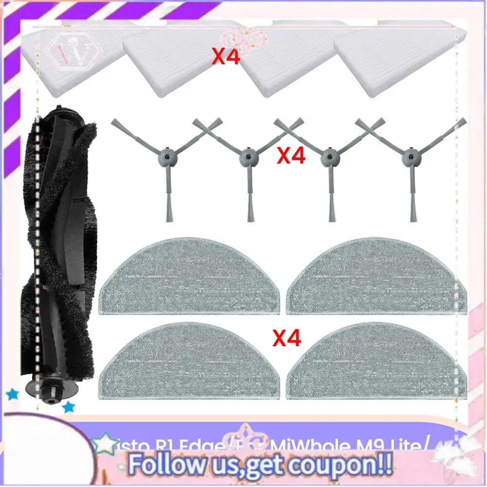 A50F-For Lydsto R1 Edge/R1D Edge/Miwhole M9 Lite/Roidmi Eve Rook/Eve Rook S Accessories Kit Main Side Brush Hepa Filter Mop Clot