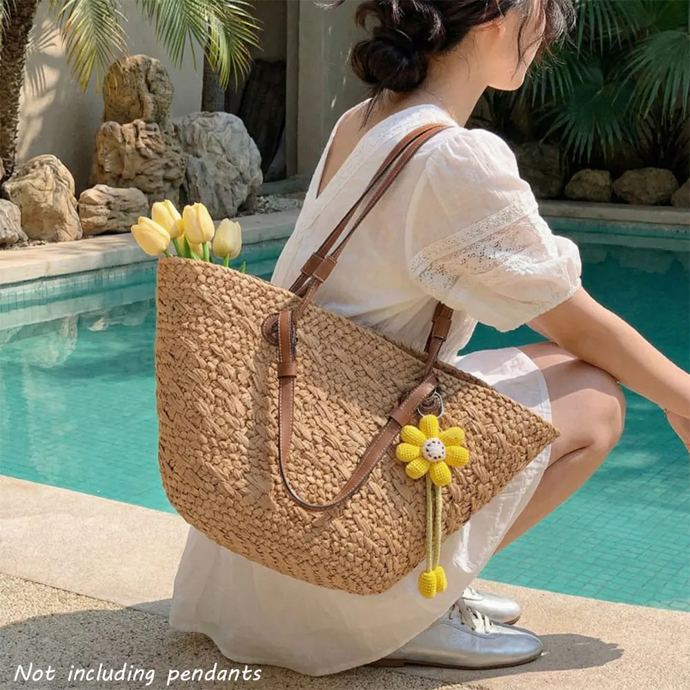 

Богемная сумка-тоут из натуральной соломки для женщин, вместительная сумка через плечо для пляжного отдыха и повседневного использования