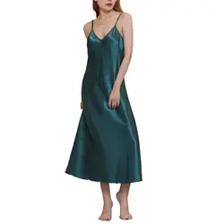 Robe de Nuit Longue en Satin pour Femme, Col en V, Vêtement de Couleur Unie