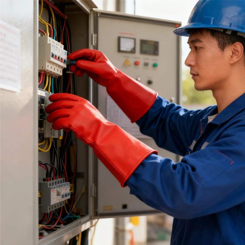Red Electrician Insulating Gloves Rubber Withstanding Voltage Work Safety Protective Gloves 12KV Industrial Insulation Mittens