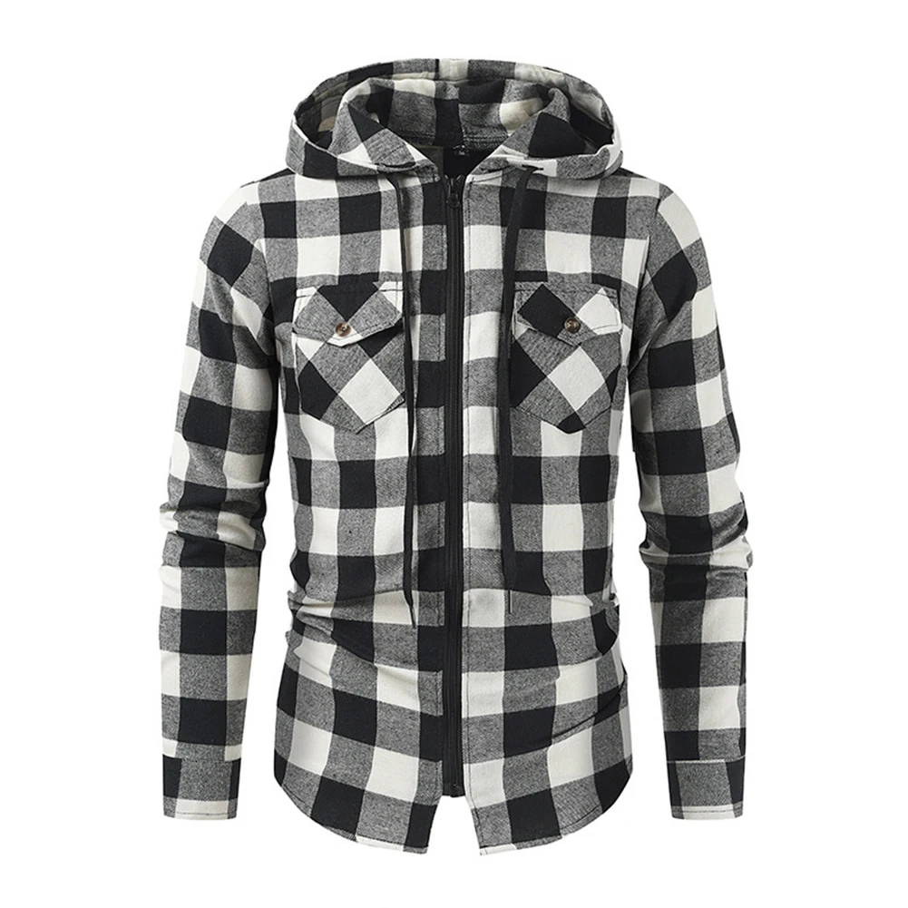 Mans Clothes Shirt Fashion Mens Hooded Lined thin Jacket Long Sleeve Lumberjack Padded Shirt Work Shirt Plaid