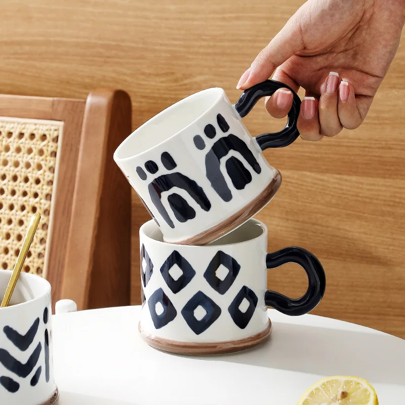 Vibrant Hand-Painted Large Ceramic Mugs - Ideal Couple Cups for Home, Office Coffee & Breakfast Drinks