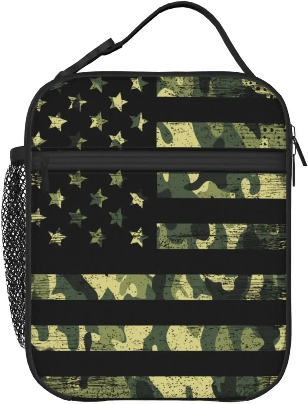 Camouflage American Flag Lunch Box Camo Insulated Lunch Bags for Women Men Girls Boys Detachable Handle Lunch Box Meal Tote Bag