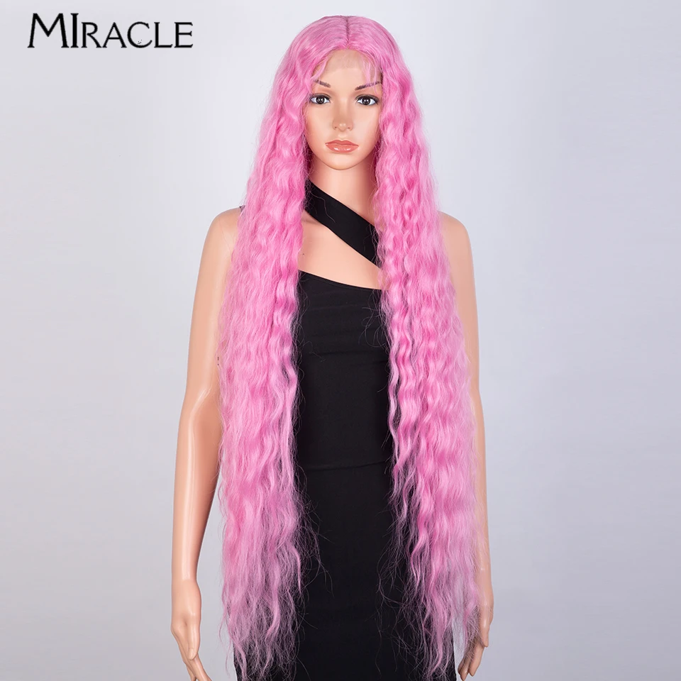 MIRACLE Synthetic  Lace Wig 40\'\' Super Long Afro Kinky Curly Wigs for Women 613 Black Brown Pink Wig Cosplay Lace Front Wig