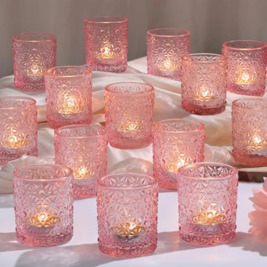 

36 Pack Pink Votive Candle Holder, Flower Tea Lights Candles Holders for Wedding Table Centerpieces, Birthday Parties, Annivers
