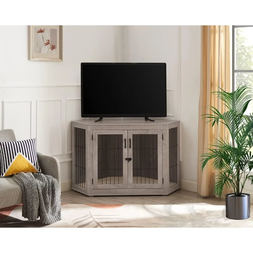 زاوية رف الكلاب والأثاث، طاولة نهاية خشبية زاوية بيت الكلب مع وسادة، طاولة جانبية زاوية للحيوانات الأليفة في الأماكن المغلقة للكلاب، واسعة #2