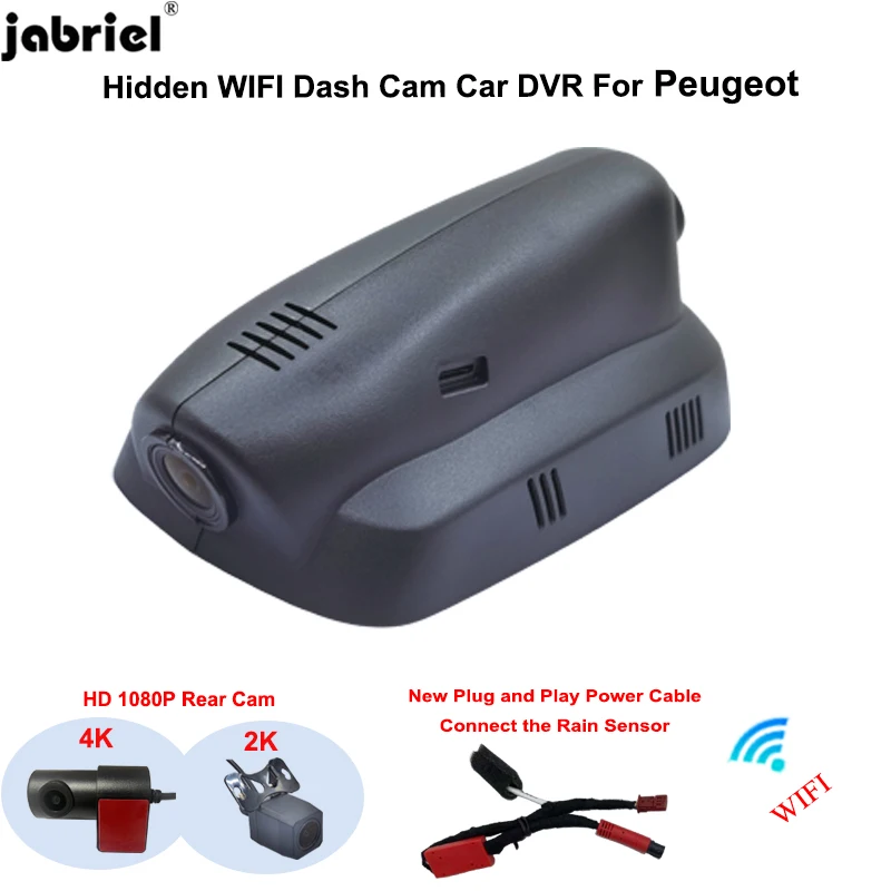 Jabriel Dash Cam Camera DVR 4K Wifi Plug and Play Video Recorder For PEUGEOT 3008 308 208 2008 508 206 307 DashCam Car DVR