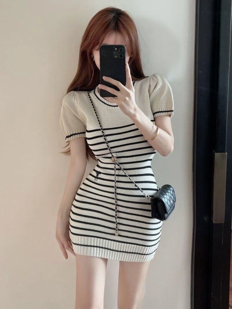 Summer New Sle Women's Slim Fit ort Dr Knitted Stripe Design High Waist Polyester Fiber ort Skirt High Faion Sense