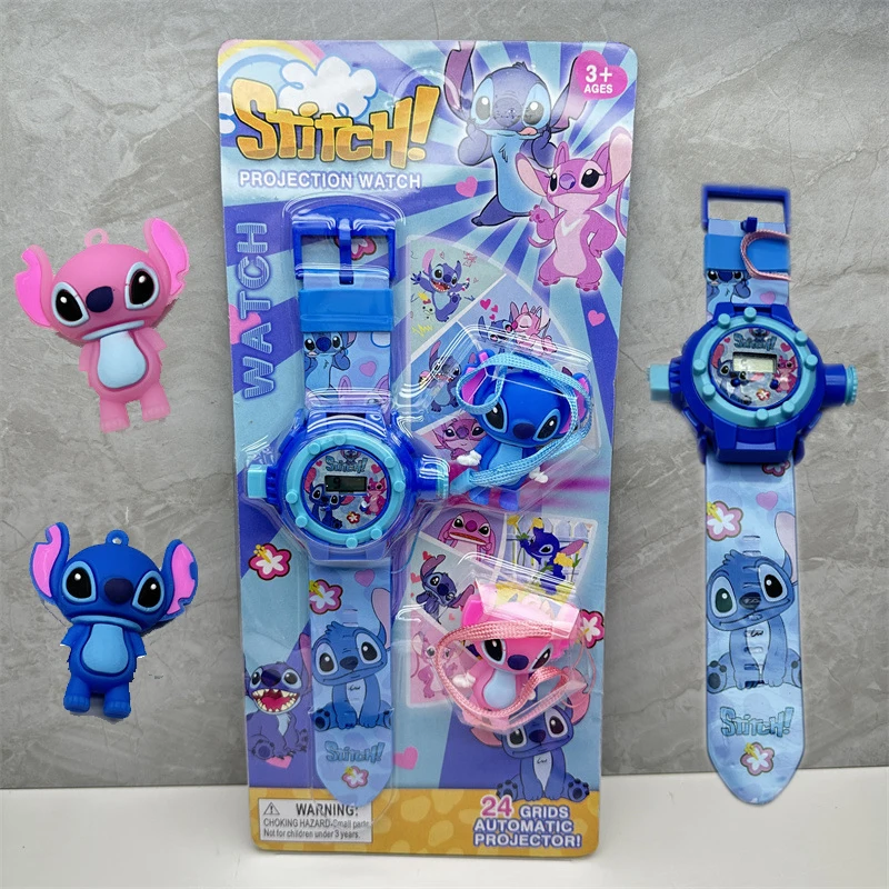 24 Picture Disney Stitch Projection Watch Lilo & Stitch 3D Anime Figure orologio elettronico con ciondolo giocattoli regali di natale per bambini