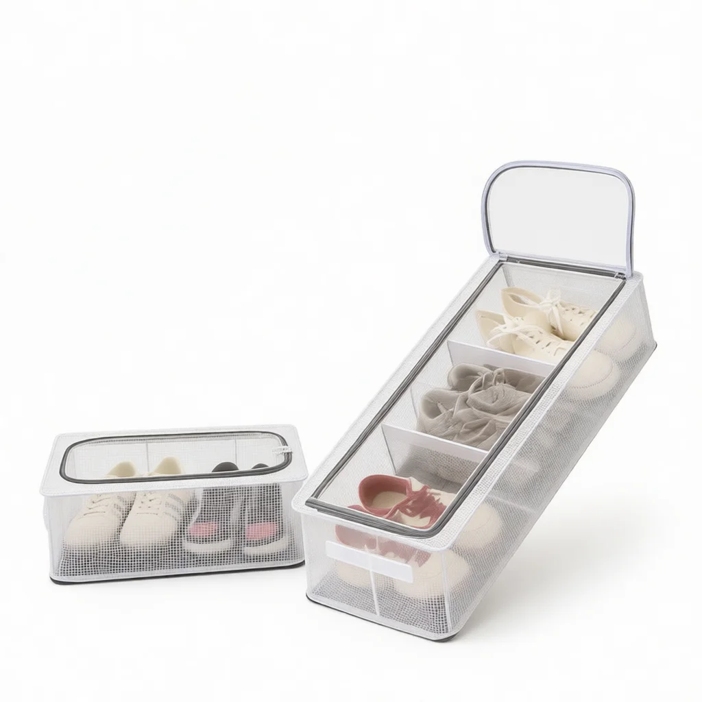 Home Transparent Shoe Organizer Box Foldable Steel Frame Storage Rack Dustproof Container Wardrobe Footwear Keeping Case