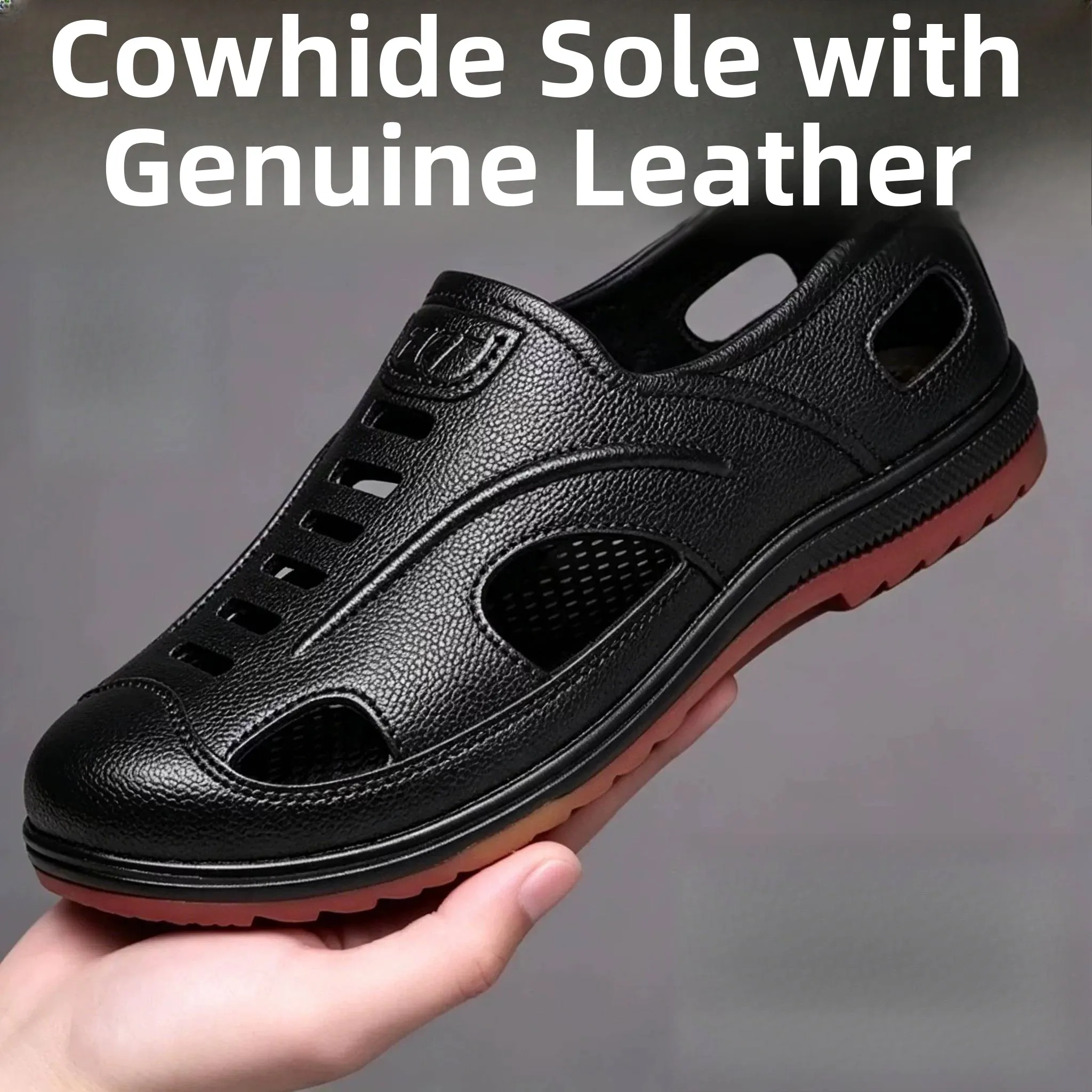 Men's Summer Sandals Open-Toe Breathable Outdoor Commuting Anti-Slip Rubber Sole PVC Upper Casual Slip-On Shoes