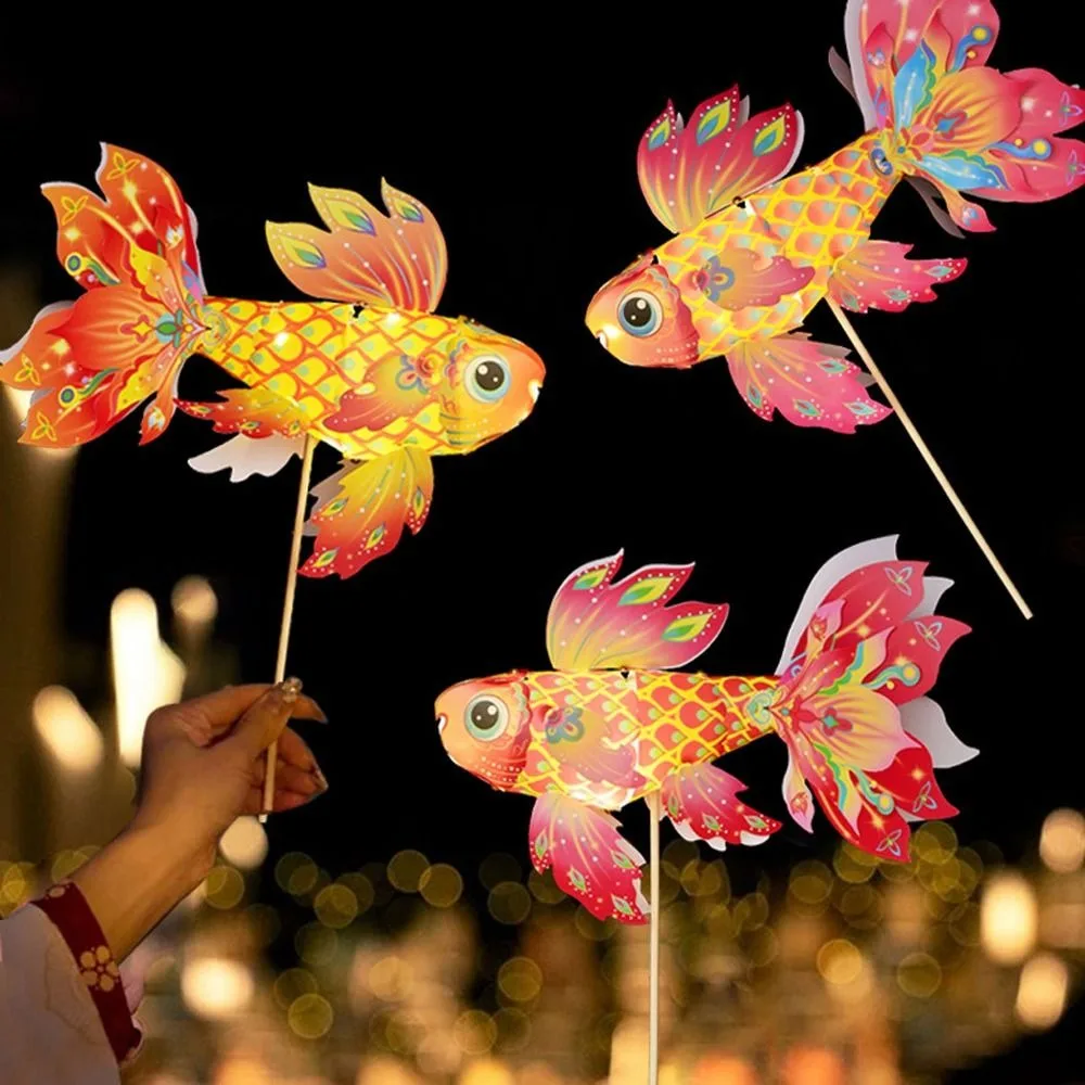 

Ancient Style Mid-Autumn Festival Lantern 3D Handmade Handheld Fish Lantern Chinese Traditional Glowing Luminous Goldfish Light