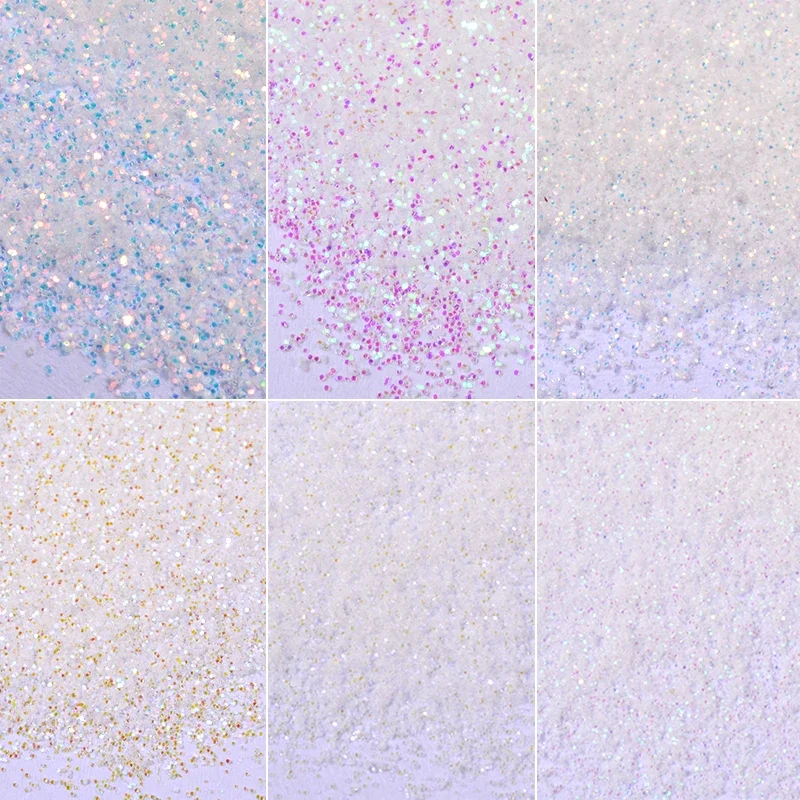 Ensemble de paillettes blanches pour nail art, poussière de sirène, petits démontrent, décorations pour bricolage, 6 pièces, N64.Glitters