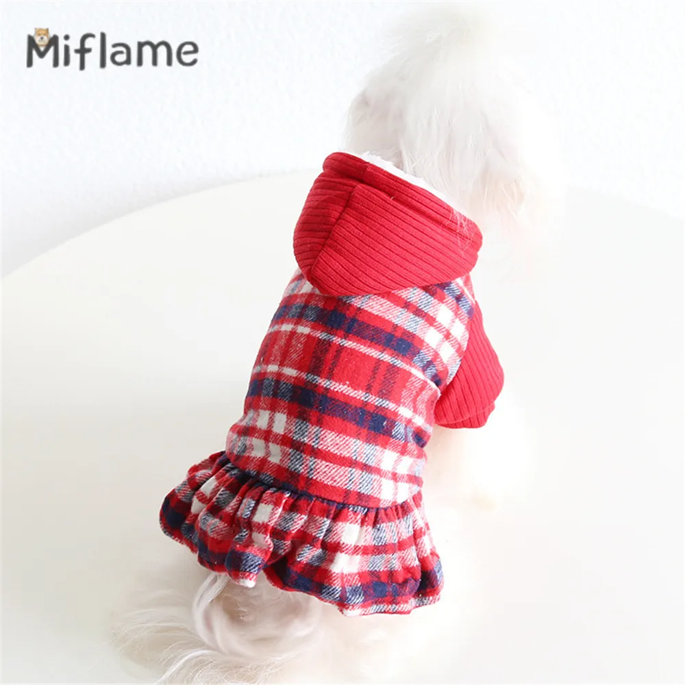 

Miflame Christmas Red Plaid Puppy Couple Wear Papillon Schnauzer Marzis Pet Clothes Autumn Winter Dog Costume Small Dogs Hoodie