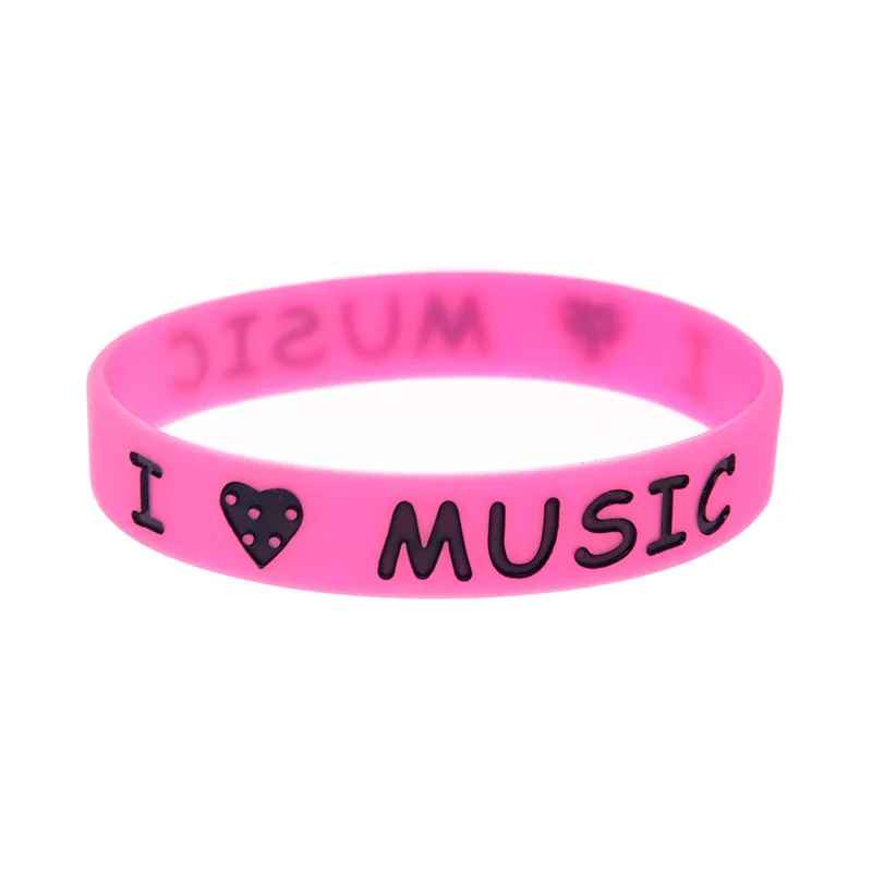 50 Pcs I Love Music Silicone Rubber Wristband Student Bangle Music Concert Bracelet Adult Size