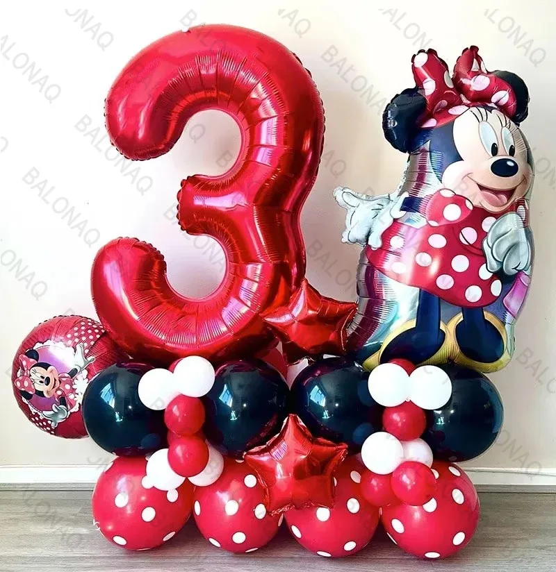 28pcs Disney Red Minnie Mouse Foil Balloons 32 inch Number Birthday Party Balloons Kids Birthday Decorations Baby Shower Ball