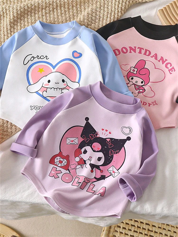 

Korean Sle Cartoon Long Sve round Ne T-irt for Little Girls Autumn Winter New Arrival Soft Velvet Base irt