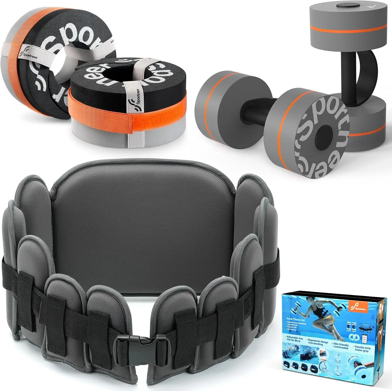 

6 Piece Pool Exercise Set Water Fitness Equipment with Swim Belt Ankle Weights for Aqua Therapy