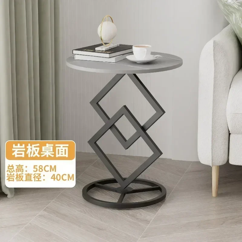 Creative modern round slate coffee table light luxury small apartment home living room simple metal small side table