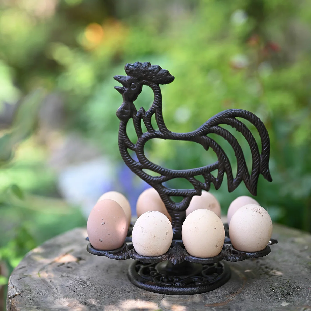 

Antique Black Cast Iron Rooster Fresh Eggs Holder 8 Pieces Countryside Handmade Kitchen Tabletop Decor Display Storage Shelf