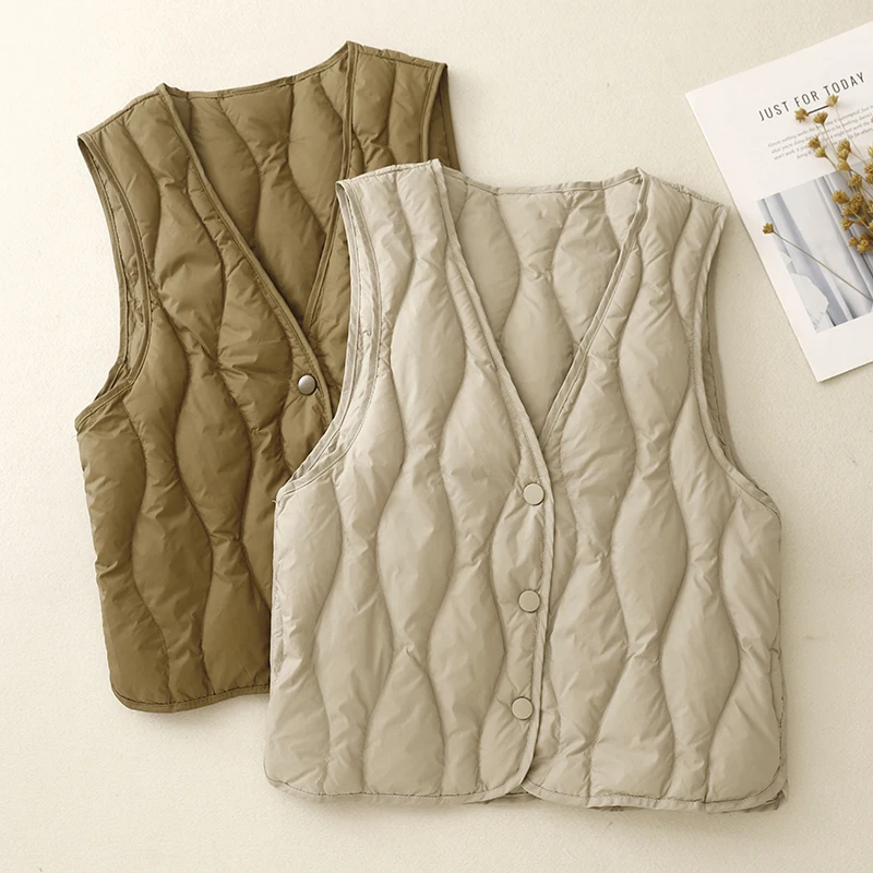 

New Arrival Lightweight Warmth down Cotton Vest ort Sle V-Ne Diamond Pattern Color Base Layer Tank Top for Women