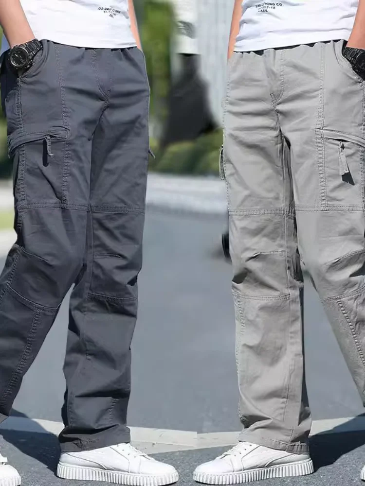 spring-autumn-thin-straight-leg-sports-pants-loose-workwear-trousers-for-men-outdoor-pure-color-casual-pants-with-multi-kets
