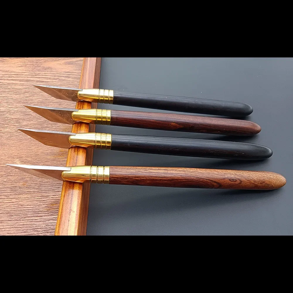 Baver Leather craft Damascus steel bevel-point edge knives wooden Carving Pen Knife Cutting Cutter Tool Diy