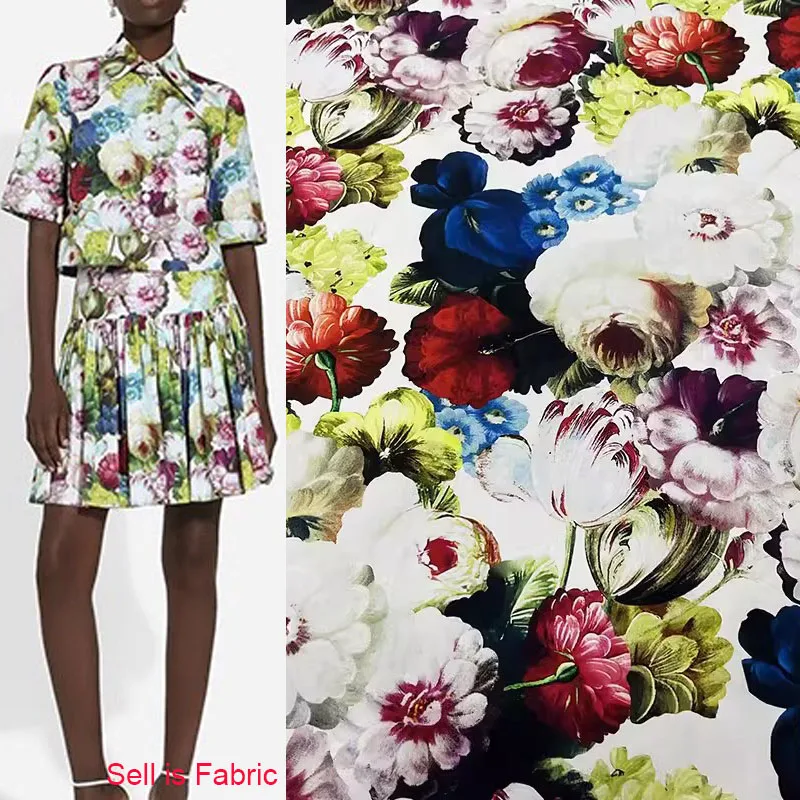 

Fashion Show Colorful Flower Printed Poplin Cotton Or Satin Fabric For Women Dress Blouse Handmade DIY Cloth Sewing Material