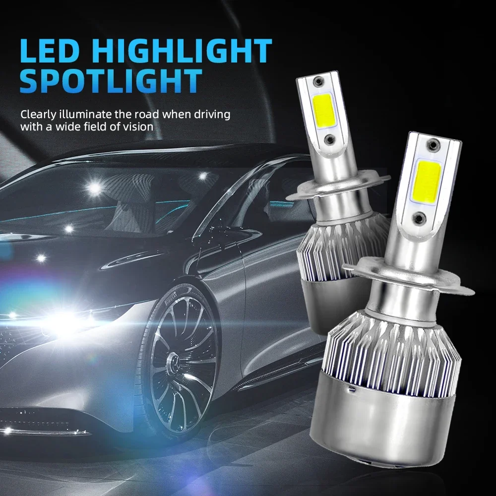 Lampu Depan Mobil LED 2 Buah C6 H4 H7 H11 9005 9006 7600LM 36W Lampu Depan Mobil LED Bohlam Lampu Sorot Tinggi/Rendah Warna 6000K