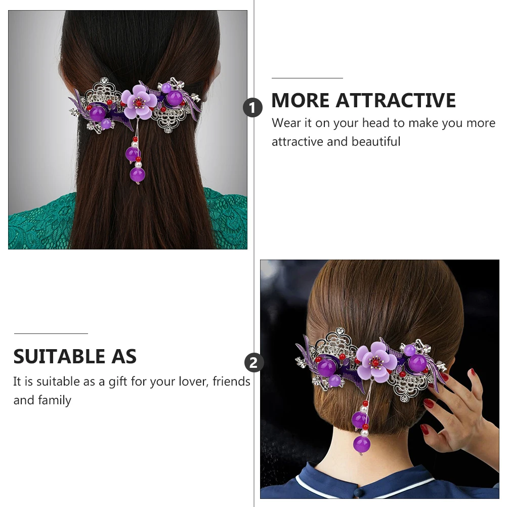 

Retro Crystal Flower Clip Bead Charm Rhinestone Barrette For Women Back Hair Durable Vintage Hairpin Party Travel Office Use