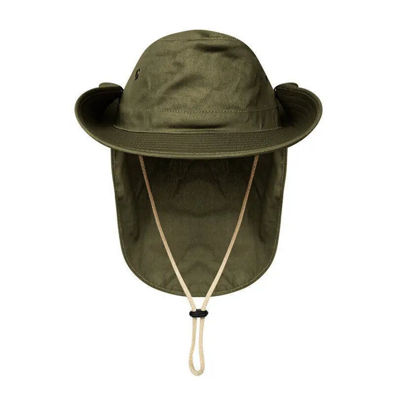 New Adjustable Outdoor Sun Hats UPF 50+ Wide Brim Bucket Hats with Neck Rope Flap Fishing Hiking Men Summer UV Protection Caps