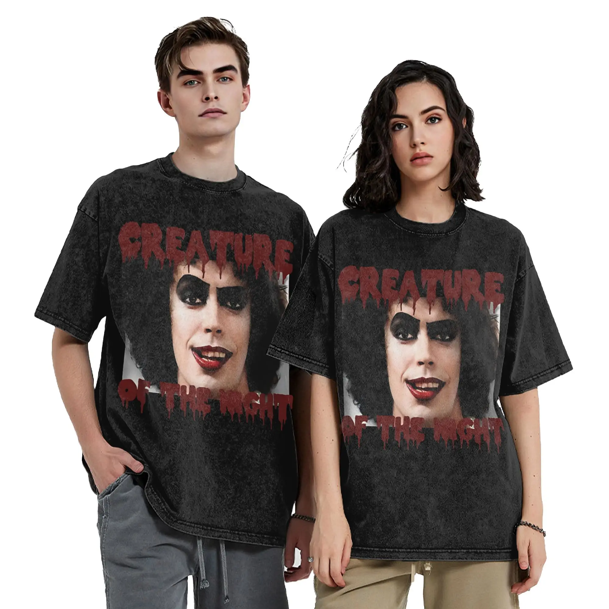 Frank N Furter Horror Movie Washed T Shirt Streetwear T-Shirt The Rocky Horror Picture Show Tee for Men Women 100% Cotton Summer