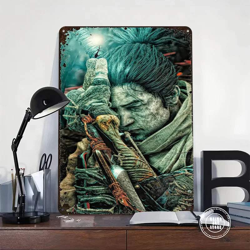Sekiro: Shadows Die Twice - Wolf 3D Texture Printed Poster Custom Vintage Metal Tin Plate Sign for Wall Art Funny Signs House