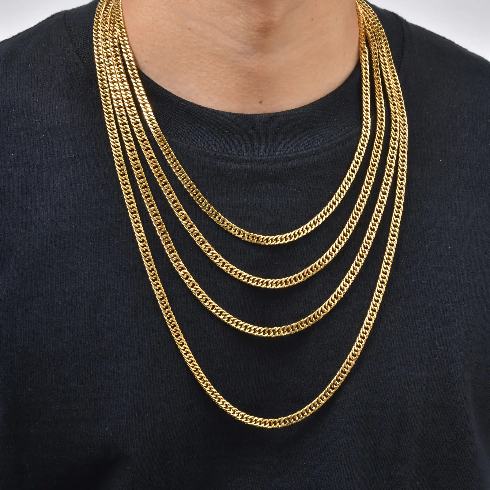 Punk Klassische 3/5/7/9mm Breite Kubanische Kette Edelstahl-Halskette für Männer Hip-Hop Schmuck Accessoires 50cm 55cm 60cm 70cm