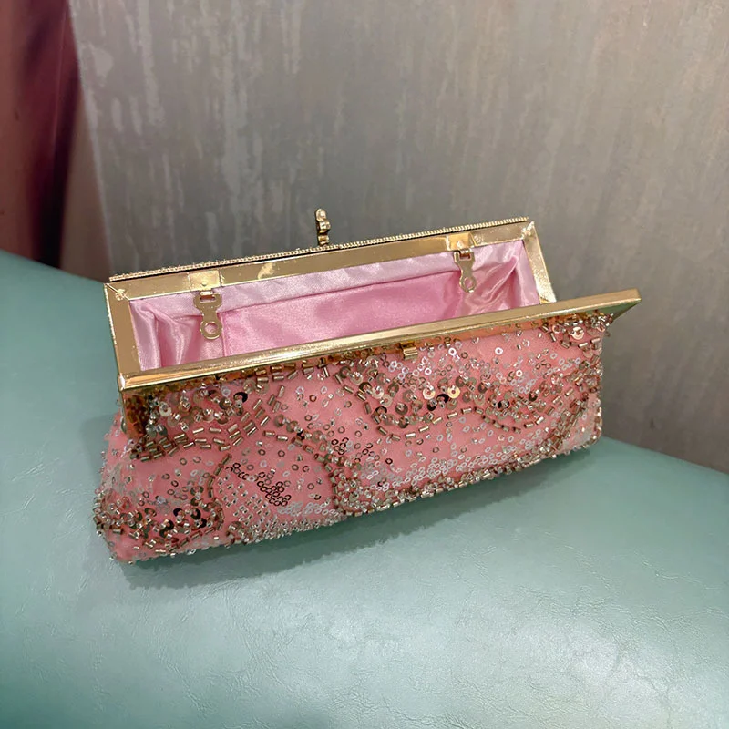 Sparkling Sequin Handcrafted Beaded Evening Bags Chinese Style Retro Handbag for Parties Women's Clutch Bag Crossbody Straps