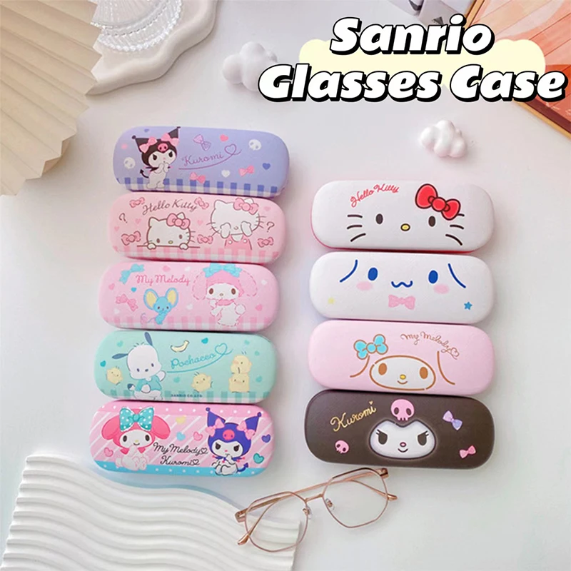 Sanrio Hello Kitty Cinnamoroll Kuromi Melody Glasses Case Kawaii Cute Creative Portable Myopia Glasses Storage Box Girls Gifts